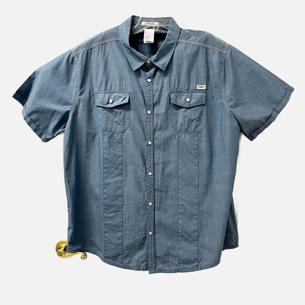 Walt Disney World Blue Denim Pearl Snap Short Sleeve Shirt Size XXL